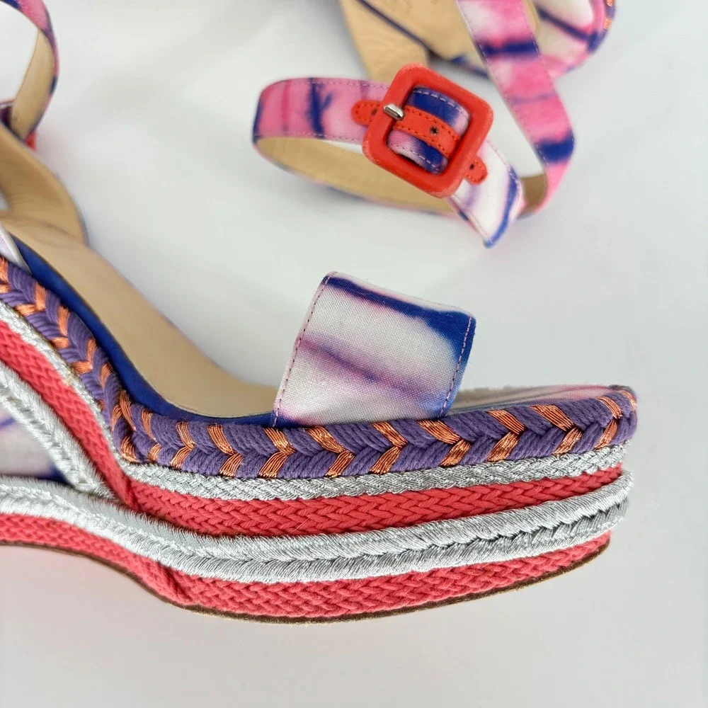 Christian Louboutin Duplice Tie-Dye Wedge Sandals Pink Women Size 36 Espadrille
